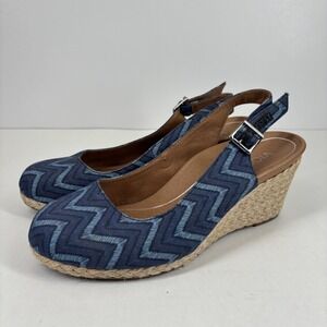 Vionic Coralina Women's US 8.5 Blue Canvas Orthotic Slingback Wedge Espadrille